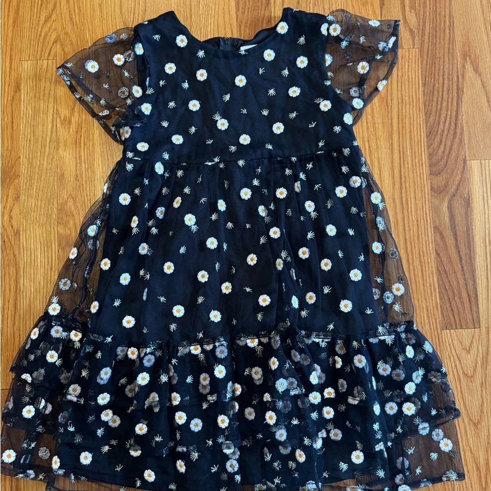 Us Angels Black embroidered Floral Kids Dress